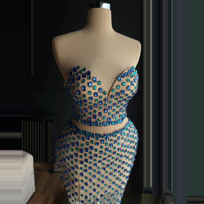 Boho-Inspired Sheath Strapless Evening Dresses Crystals Cutout Prom Dress AP6467