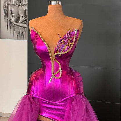 Superb A-Line Strapless Sweet 16th Gowns Slit Tulle Prom Dress AP6471