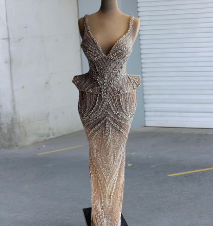 Dainty Spaghetti Straps Beading Evening Dresses Crystals Sheath Prom Dress AP6483