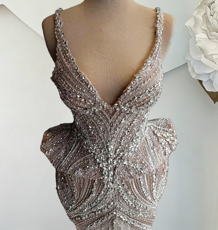 Dainty Spaghetti Straps Beading Evening Dresses Crystals Sheath Prom Dress AP6483
