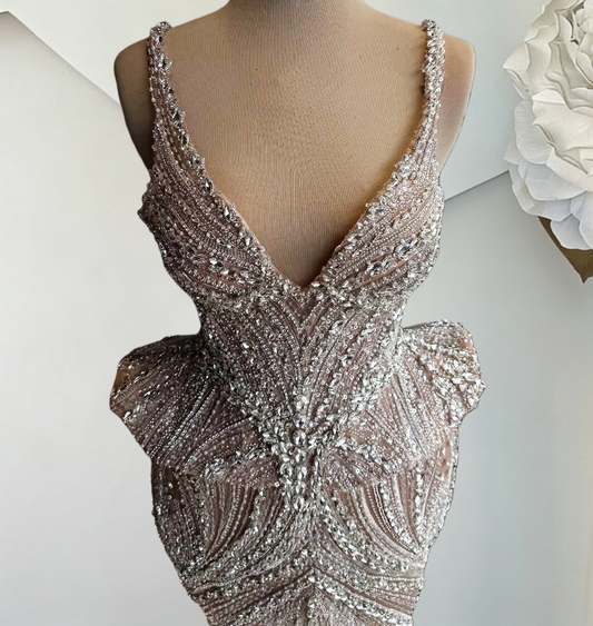 Dainty Spaghetti Straps Beading Evening Dresses Crystals Sheath Prom Dress AP6483