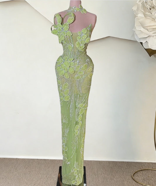 Elegant Sheath Appliques Evening Dresses Strapless Sequins Beads Prom Dress AP6493