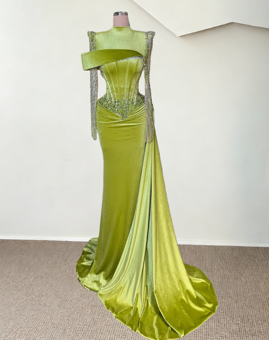 Sweet Long Sleeve High Collar Evening Dress Sheath Crystals Sequins Prom Dress AP6495