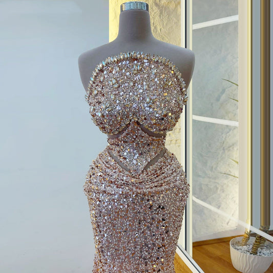 Artistic Strapless Sequins Cutout Sweet 16th Mermaid Dresses Crystals Beads Prom Dress AP6499