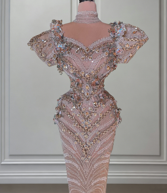 Ethereal Sweetheart Neck Sheath Evening Gowns Short Sleeve Crystals Beading Sequins Prom Dress AP6501