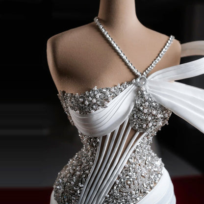 Alluring Off-Shoulder Sheath Bridal Gowns Beading Pleated Wedding Dress AP6503