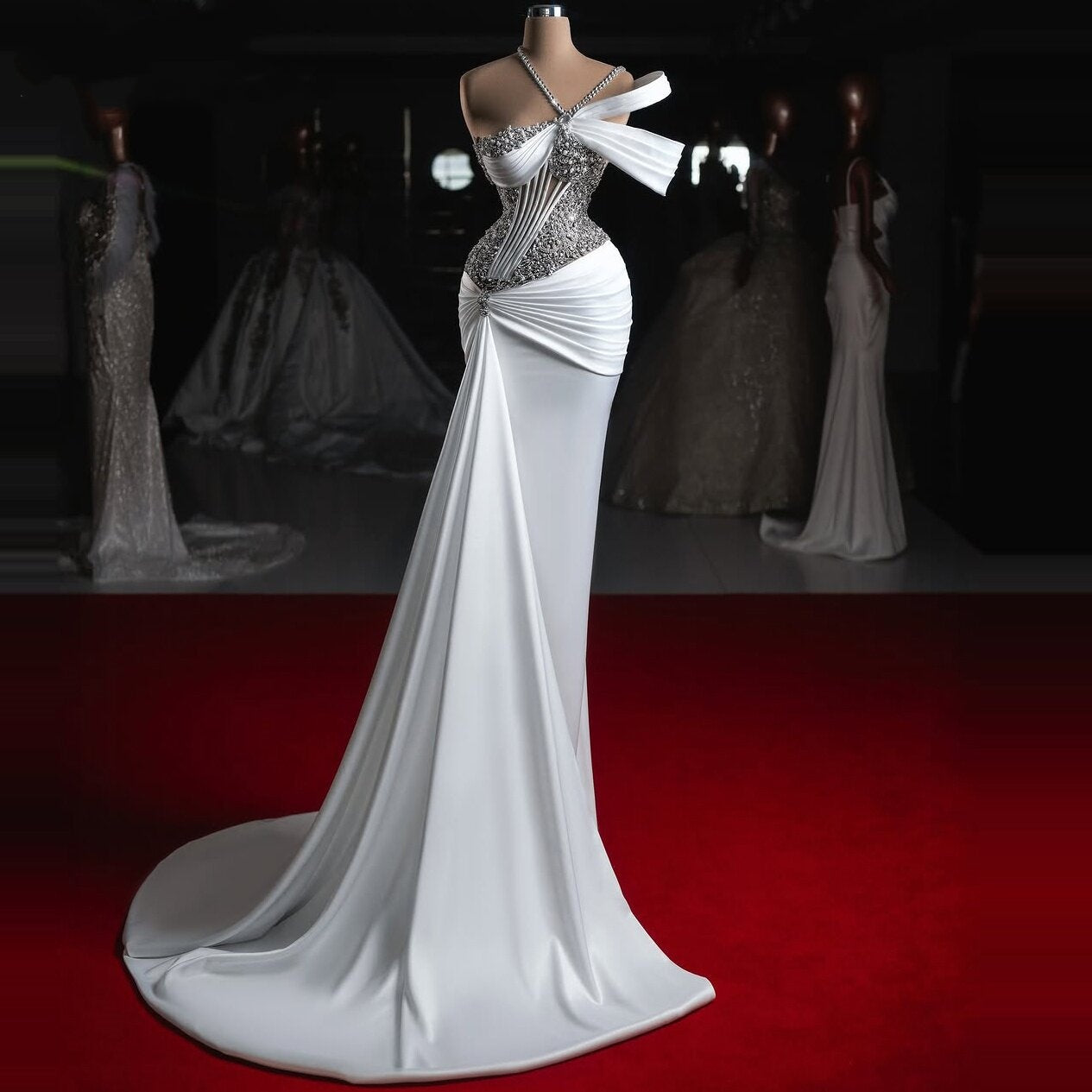 Alluring Off-Shoulder Sheath Bridal Gowns Beading Pleated Wedding Dress AP6503