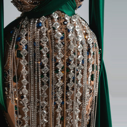 Glam Long Sleeve V Neck Evening Dress Sheath Rhinestones Prom Dress AP6505