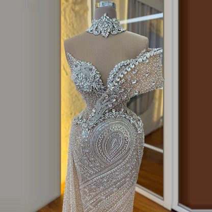 Stunning Off-Shoulder Sheath Sweet 16th Dresses Crystals Beads Sequins Prom Dress AP6507