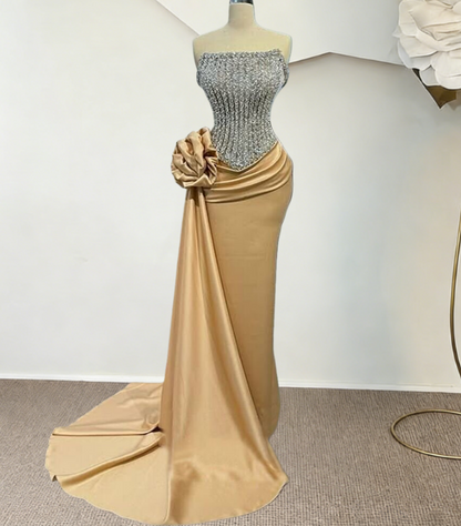 Unique Strapless Sheath Sweet 16th Dresses Handmade Flower Beading Prom Dress AP6509