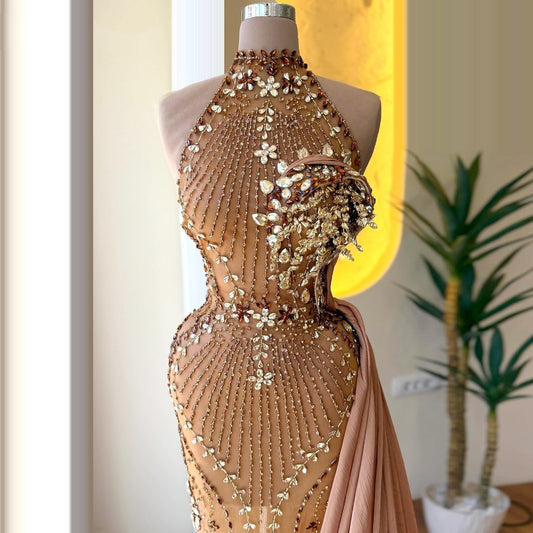 Fashionable Halter Neck Evening Dress Sheath Rhinestones Beading Prom Dress AP6510