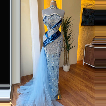 French Style Strapless Sheath Sweet 16th Dresses Beading Crystals Tulle Prom Dress AP6512
