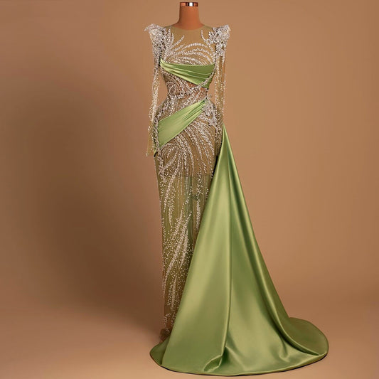 Charming Jewel Neck Long Sleeve Evening Dress Sheath Sequins Beading Prom Dress AP6513