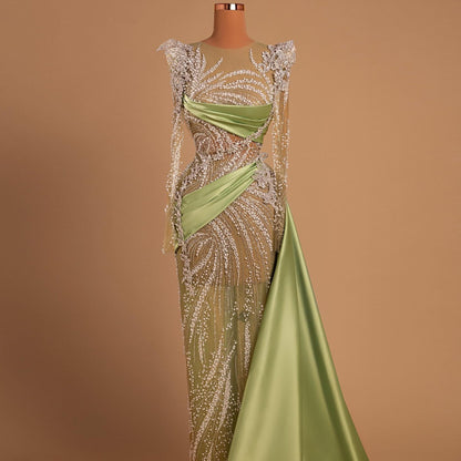Charming Jewel Neck Long Sleeve Evening Dress Sheath Sequins Beading Prom Dress AP6513