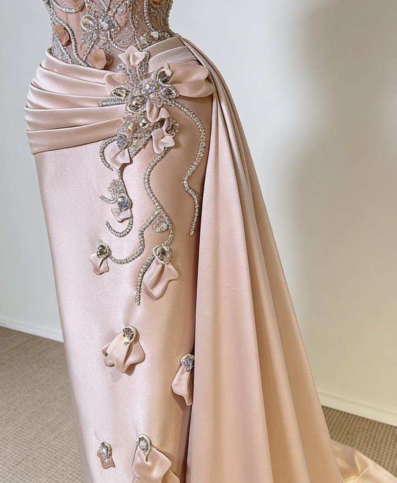 Playful Satin Halter Neck Evening Dress Sheath Crystal Lace Prom Dress AP6517