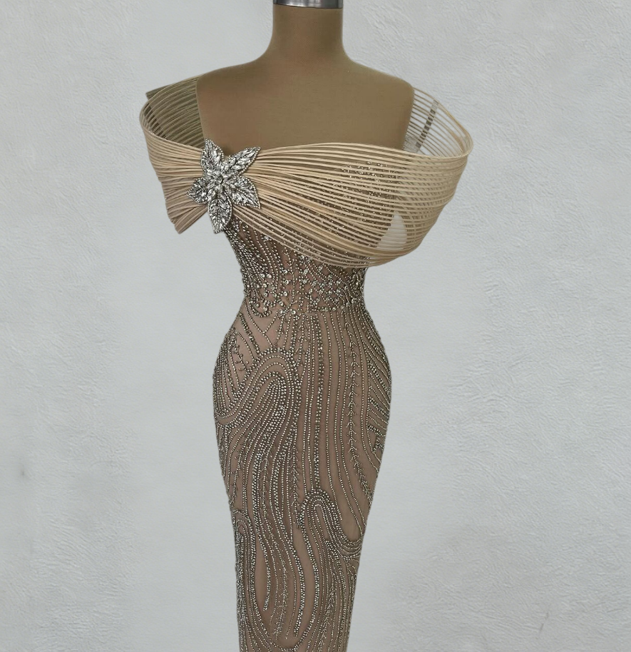 Fitted Off-Shoulder Sheath Sweet 16th Dresses Crystals Beading Prom Dress AP6521