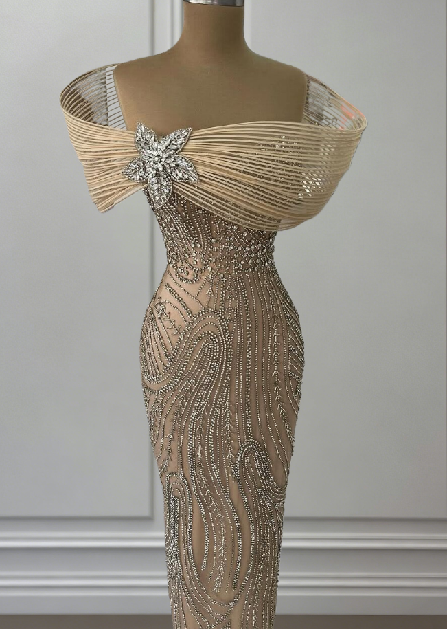 Fitted Off-Shoulder Sheath Sweet 16th Dresses Crystals Beading Prom Dress AP6521
