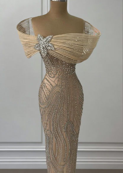 Fitted Off-Shoulder Sheath Sweet 16th Dresses Crystals Beading Prom Dress AP6521