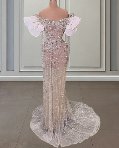 Attractive Off-Shoulder Sheath Sweet 16th Dresses  Beading Long Sleeve Crystals Prom Dress AP6522