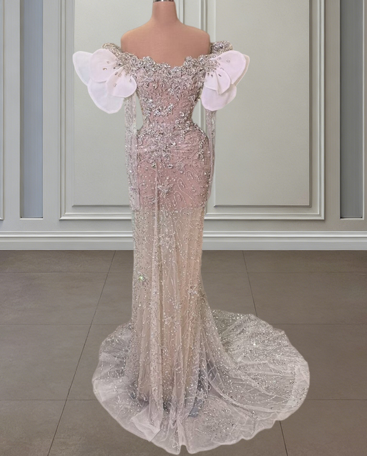 Attractive Off-Shoulder Sheath Sweet 16th Dresses  Beading Long Sleeve Crystals Prom Dress AP6522