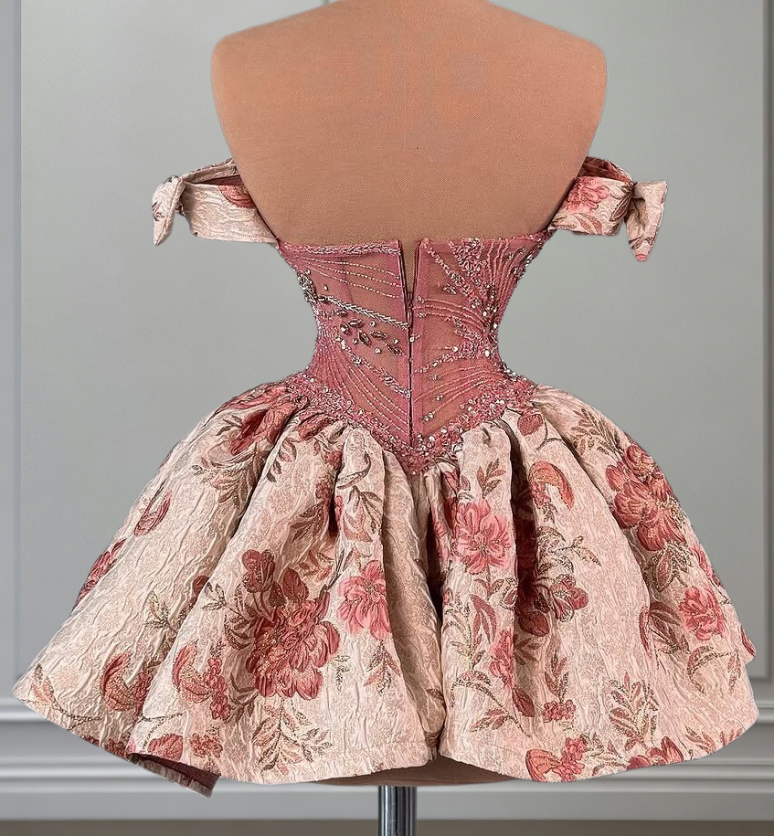 Modern Off-Shoulder A-Line Ruffled Birthday Dresses Beading Bows Floral Homecoming Dress AP6526