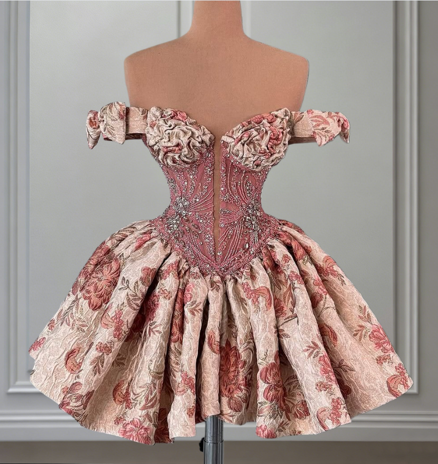 Modern Off-Shoulder A-Line Ruffled Birthday Dresses Beading Bows Floral Homecoming Dress AP6526