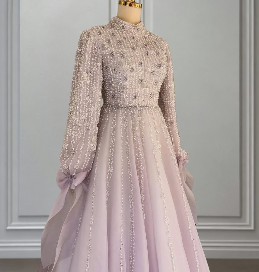 Pretty Long Sleeve High Collar Beading Sweet 16th Dresses A-Line Crystals Sequins Prom Dress AP6528