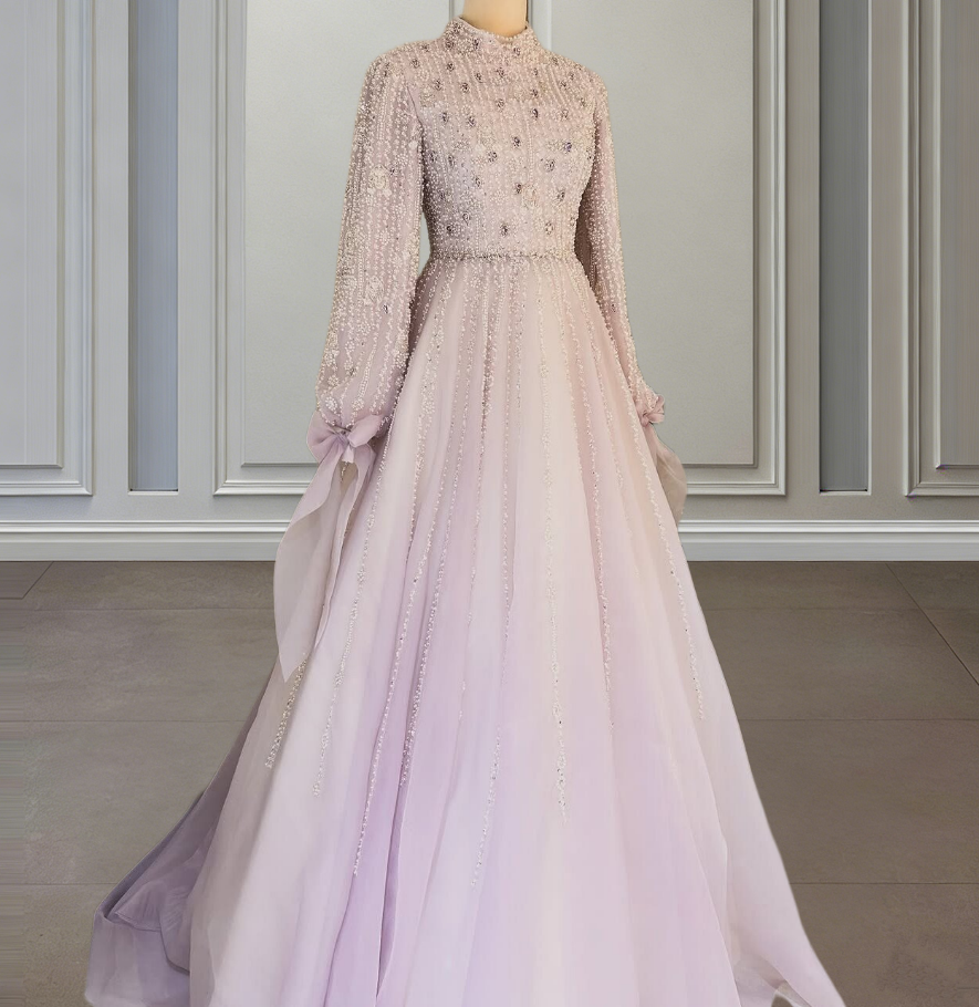 Pretty Long Sleeve High Collar Beading Sweet 16th Dresses A-Line Crystals Sequins Prom Dress AP6528