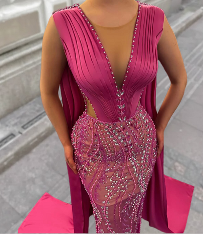 Hottie Sheath V Neck Sweet 16th Dresses Crystals Pleated Prom Dress AP6533