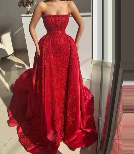 Fairy A-Line Strapless Sweet 16th Gowns Beading Red Prom Dress AP6539