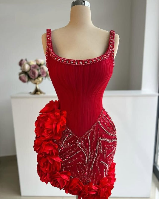 Exquisite Spaghetti Strap Sheath Sequins Birthday Dress Beading Handmade Flowers Homecoming Dress AP6541