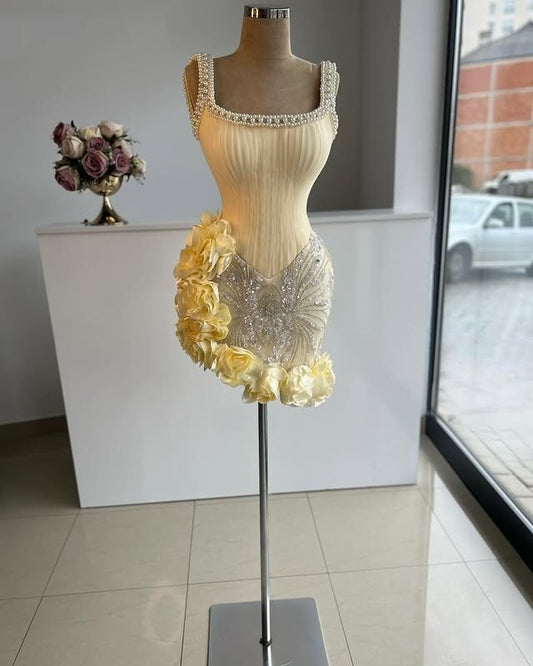 Lovely Sheath Spaghetti Strap Sequins Birthday Dress Handmade Flowers Beading Homecoming Dress AP6542