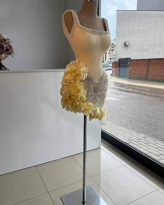Lovely Sheath Spaghetti Strap Sequins Birthday Dress Handmade Flowers Beading Homecoming Dress AP6542