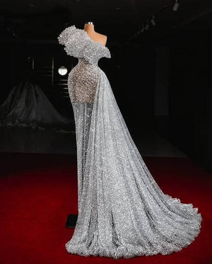 Amazing One Shoulder Sheath Bridal Dresses Beading Sequins Wedding Dress AP6548
