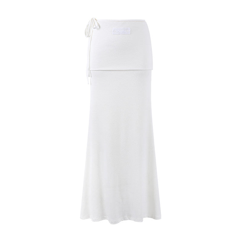 Everyday Wear Long Sleeve Cowl Neck Top Midi Skirt Two Piece Maxi Dress Chic Ivory Gold Accent Tie Wrap Co-ord Set Mermaid Long Dress AP6550