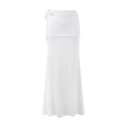Everyday Wear Long Sleeve Cowl Neck Top Midi Skirt Two Piece Maxi Dress Chic Ivory Gold Accent Tie Wrap Co-ord Set Mermaid Long Dress AP6550