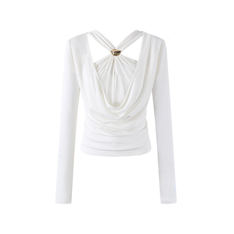Everyday Wear Long Sleeve Cowl Neck Top Midi Skirt Two Piece Maxi Dress Chic Ivory Gold Accent Tie Wrap Co-ord Set Mermaid Long Dress AP6550