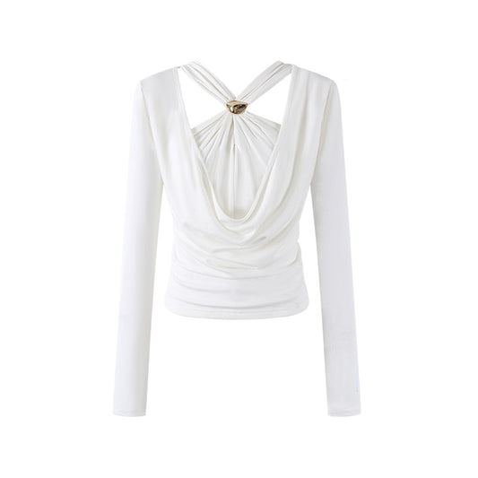 Everyday Wear Long Sleeve Cowl Neck Top Midi Skirt Two Piece Maxi Dress Chic Ivory Gold Accent Tie Wrap Co-ord Set Mermaid Long Dress AP6550