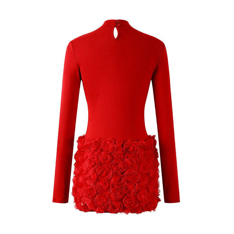Sleek Plunge Keyhole Gold Rivet Ruched Bust Mini Skirt Sexy Mock Neck Long Sleeve Feather Sequin Fringe Hem Sheath Short Dress AP6557