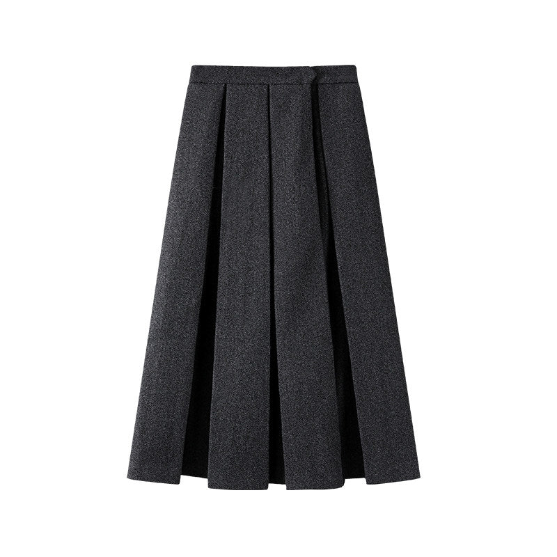 Graceful Button Front Lapel Collar A-Line Maxi Dress Simple Long Sleeve Charcoal Grey Jacket Pleated Midi Skirt Two Piece Long Dress AP6565