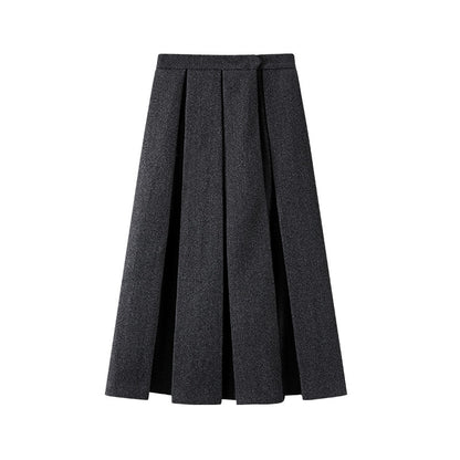 Graceful Button Front Lapel Collar A-Line Maxi Dress Simple Long Sleeve Charcoal Grey Jacket Pleated Midi Skirt Two Piece Long Dress AP6565
