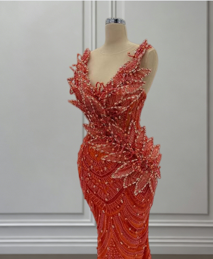 Ethereal Prom Dress Illusion Neck Beading Slit Evening Mermaid Dress AP6574