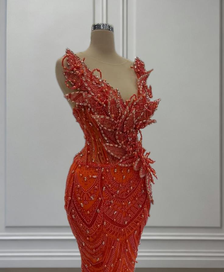 Ethereal Prom Dress Illusion Neck Beading Slit Evening Mermaid Dress AP6574