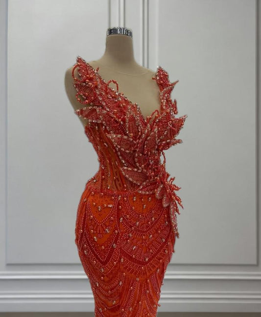 Ethereal Prom Dress Illusion Neck Beading Slit Evening Mermaid Dress AP6574
