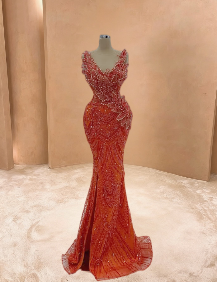 Ethereal Prom Dress Illusion Neck Beading Slit Evening Mermaid Dress AP6574