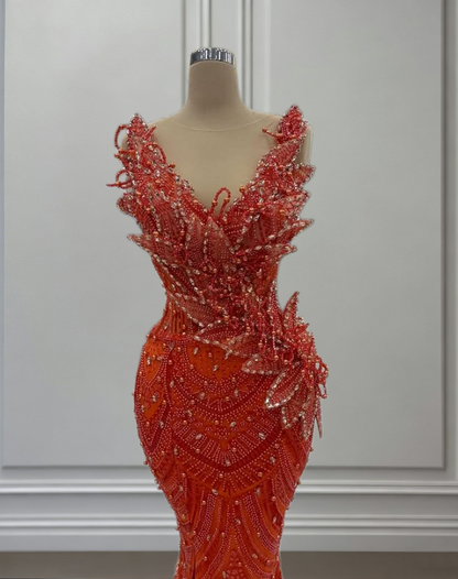 Ethereal Prom Dress Illusion Neck Beading Slit Evening Mermaid Dress AP6574