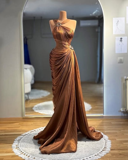 Gorgeous Prom Dress Sheath Halter Neck High Slit Evening Dress AP6576