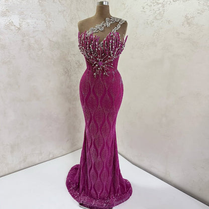 Novelty Prom Dress One Shoulder Sheath Beading Crystals Evening Dress AP6581