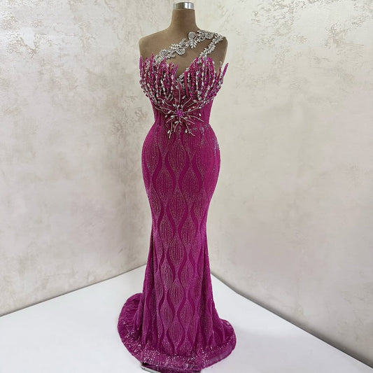 Novelty Prom Dress One Shoulder Sheath Beading Crystals Evening Dress AP6581