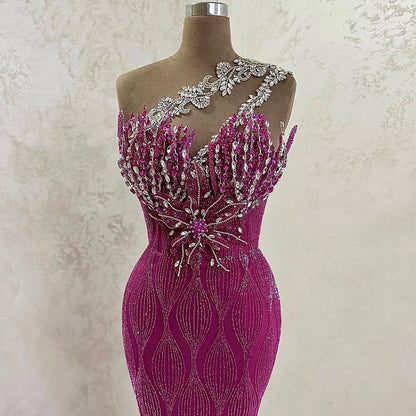 Novelty Prom Dress One Shoulder Sheath Beading Crystals Evening Dress AP6581